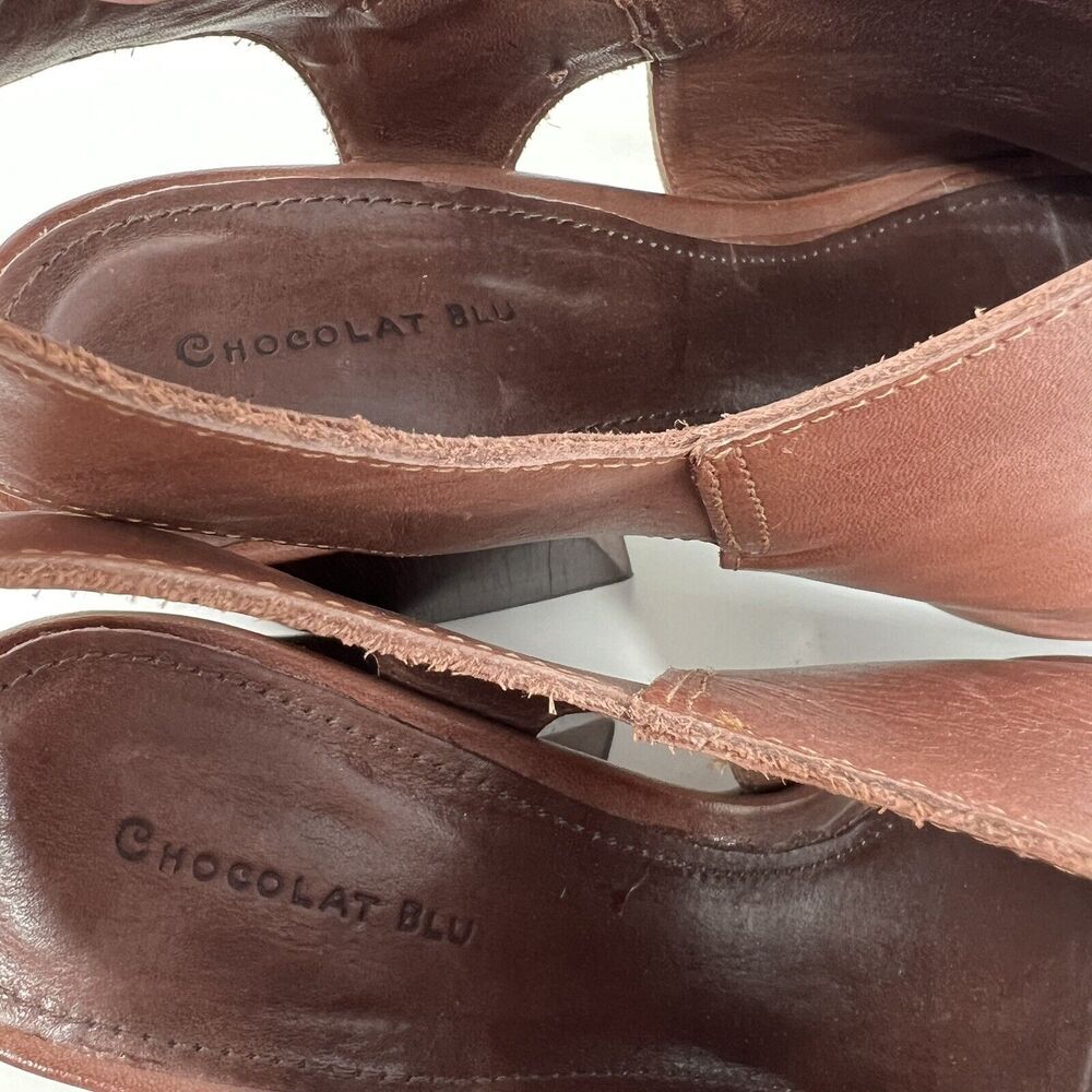Chocolat Blu Tan Leather Block Heel Sandals - Picture 11 of 13